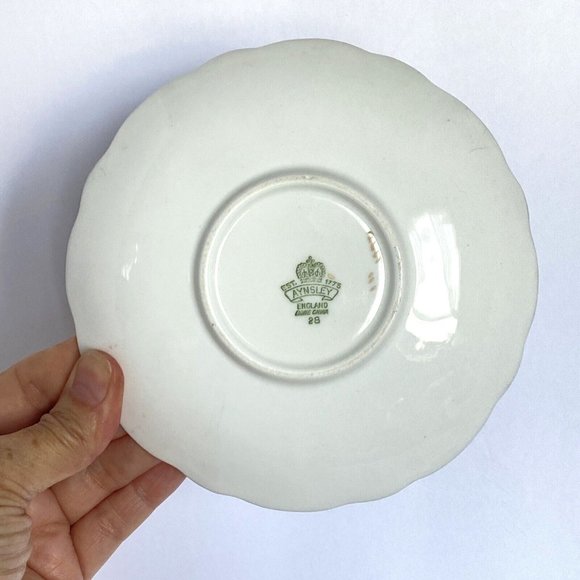 Aynsley Deep Blue No 28 Scalloped Border Gold Accent Floral Thistle Cup Saucer - Picture 7 of 11